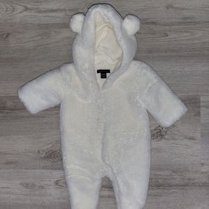White fur Janie and Jack onesie 0 months